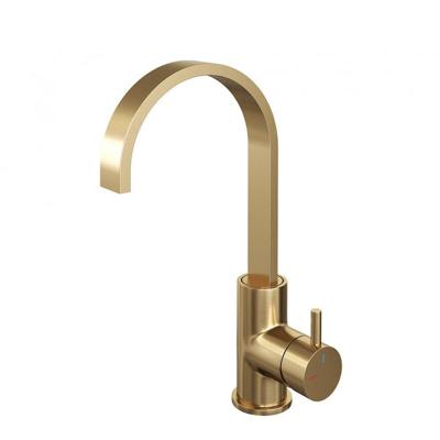 Wastafelmengkraan Brauer Gold Edition Coldstart Opbouw Hoog Plat Gebogen Korte Ronde Hendel Geborsteld Goud PVD Brauer Wastafelmengkraan Brauer Gold Edition Coldstart Opbouw Hoog Plat Gebogen Korte Ronde Hendel Geborsteld Goud PVD Brauer
