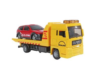 Kids Globe man vrachtwagen bergingswagen met auto, 19cm