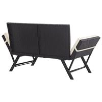Tuinbank met kussens 176 cm poly rattan zwart - thumbnail