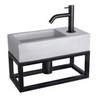 Differnz Ravo fonteinset - 38.5x18.5x25cm - Rechthoek - 1 kraangat - Gebogen matte zwarte kraan - met zwart frame - beton lichtgrijs 38.401.92 - thumbnail