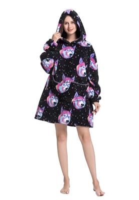 Animalprint deken met capuchon - fleece poncho-hondjes