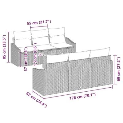 Tuinbankenset met kussen 7 pcs Zwart poly rattan