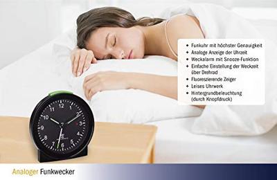 TFA Dostmann 60.1517.01 Wekker Zendergestuurd Zwart Alarmtijden 1 Fluorescerende Wijzers