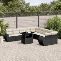 11-delige Loungeset met kussens poly rattan zwart - thumbnail