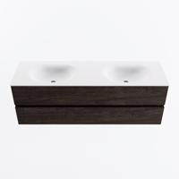 MONDIAZ VICA 150cm badmeubel onderkast Dark Brown 2 lades. Wastafel MOON dubbel zonder kraangat, kleur Talc. - thumbnail