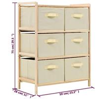 Opbergmeubel met 6 stoffen manden cederhout beige - thumbnail