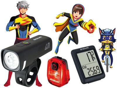 SIGMA SPORT verlichting "aura 40 / hiro 10 / bc 5.0 wr ride safe to school". sigma bundle aura 40 + hiro 10 + bc 5.0 rsts