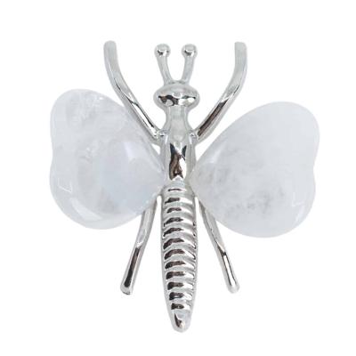 Edelsteen Bergkristal Vlinder - Zilverkleurig & Hartjes (ca. 4,5 x 4