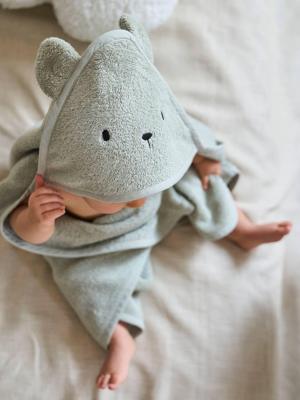 Badcape + washandje van biologisch katoen amandel