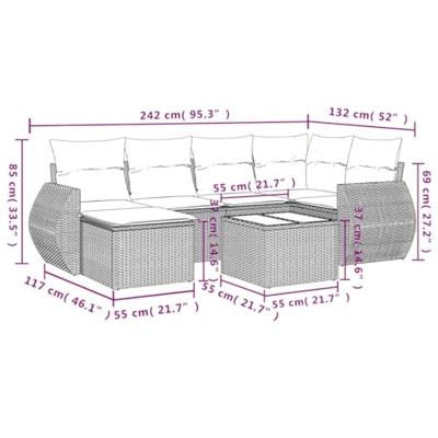 7-delige Loungeset met kussens poly rattan grijs