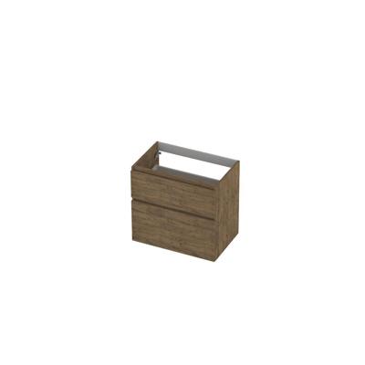 INK - Onderkast 2 Laden Greeploos Hout Decor met Houten Keerlijst A-symmetrisch - 700x450x650 Mm - Naturel Eiken