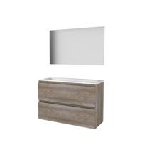 Basic-Line Ultimate 39 Badkamermeubelset - Ondiep - 100 x 39 cm - Greeploos - 2 Lades - Acryl Wastafel - 2 Kraangaten - Spiegel met Indirecte LED Verlichting - Scotch Oak - thumbnail