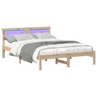 Bedframe met LED -striplichten met hoofdeinde Bruin 135 x 190 cm Grenenhout - thumbnail