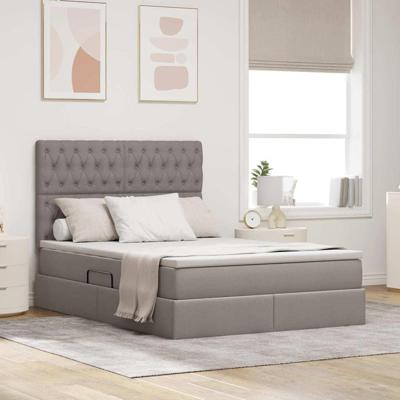 Bed met LED -striplichten met opslag Taupe 140 x 190 cm Stof
