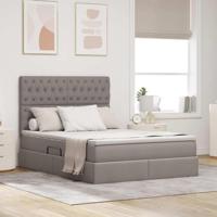 Bed met LED -striplichten met opslag Taupe 140 x 190 cm Stof - thumbnail