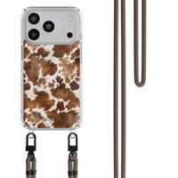 Phone 17 Pro hoesje met donkerbruin koord - Koeienprint - thumbnail