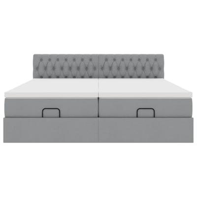 Ottoman bed met matrassen en LED's 160x200cm stof lichtgrijs