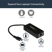 .com USB 3.1 USB-C to Gigabit Network Adapter with Extra USB Port - Netwerkadapter - USB Type-C - Gigabit Ethernet - zwart - thumbnail