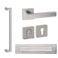 Hardbrass Voordeurset vierkant met greep Denver S SKG3 met kerntrekbeveiliging - RVS - thumbnail