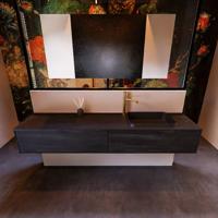 Badkamermeubelset Mondiaz Erin 200 cm met 2 Lades met RIDGE Wastafel Rechts Urban met 1 kraangat Greeploos Mat Antracite - thumbnail