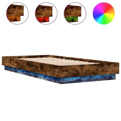 Bedframe met LED-verlichting gerookt eikenkleurig 100x200 cm Bedframe met LED-verlichting gerookt eikenkleurig 100x200 cm