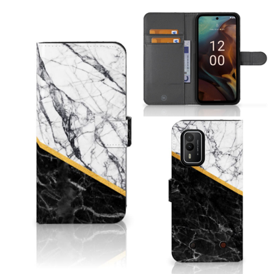 Nokia XR21 | Bookcase | Marmer Wit Zwart - Origineel Cadeau Man