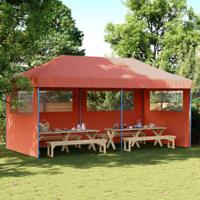 Partytent inklapbaar pop-up met 3 zijwanden terracottakleurig - thumbnail