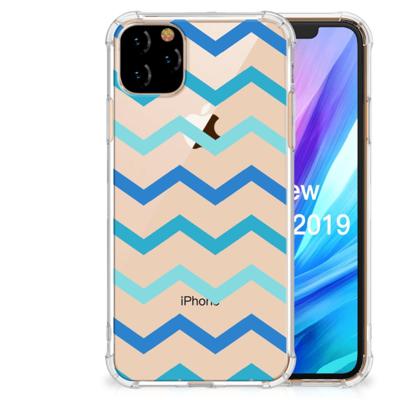 Apple iPhone 11 Pro Max Doorzichtige Silicone Hoesje Zigzag Blauw Apple iPhone 11 Pro Max Doorzichtige Silicone Hoesje Zigzag Blauw