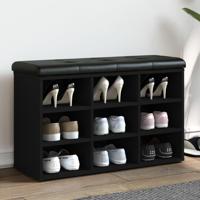 Schoenenbank 82x32x50 cm bewerkt hout zwart - thumbnail