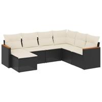 7-delige Loungeset met kussens poly rattan zwart - thumbnail