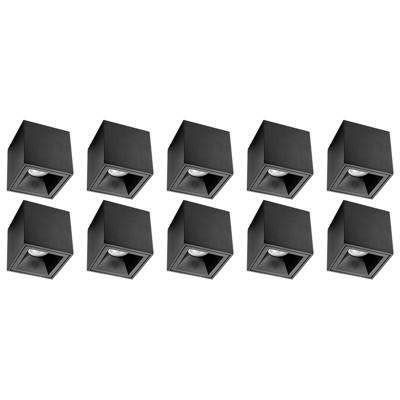 Opbouwspot 10 Pack - Pragmi Cliron Pro - GU10 Fitting - Opbouw Vierkant - Mat Zwart - Aluminium - Verdiept - Ø90mm