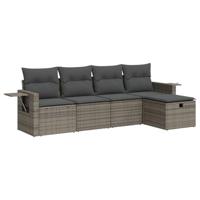 5-delige Loungeset met kussens poly rattan grijs - thumbnail