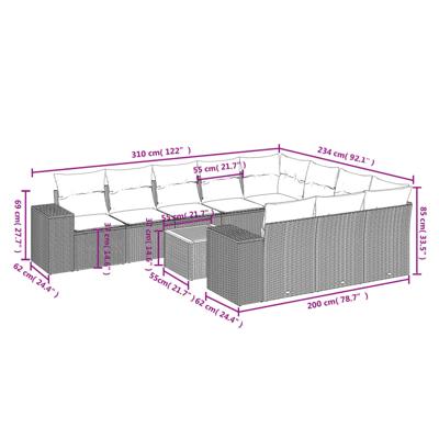 11-delige Tuinset met kussens poly rattan beige