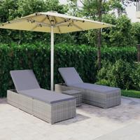 3-delige Ligbeddenset met theetafel poly rattan grijs - thumbnail