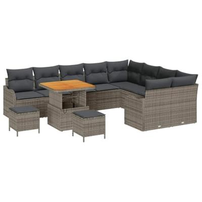 Tuinbankenset met kussen 12 pcs Grijs poly rattan