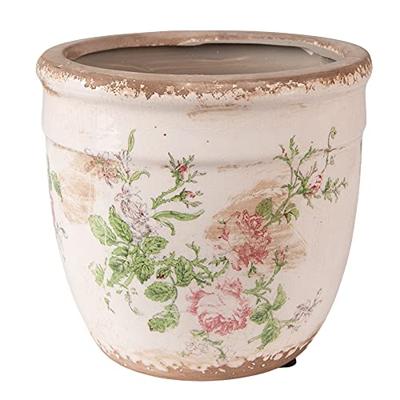 Clayre & Eef Bloempot Ø 15x14 cm Roze Beige Keramiek Bloemen Bloempot binnen Roze Bloempot binnen