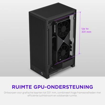 NZXT h2 flow mini tower behuizing (zwart | 2x usb-a | 1x usb-c | tempered glass)