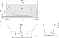 Ligbad Villeroy & Boch Oberon Duobad Quaryl 180 x 80 cm Met Poten Inclusief Overloopcombinatie Wit Alpin Villeroy en Boch - thumbnail
