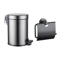 Fortifura Calvi toilet accessoireset - toiletrolhouder - met klep - pedaalemmer - 5 liter - geborsteld gunmetal SW1183147/SW1111580 - thumbnail