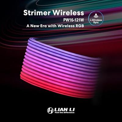 Lian Li Strimer Draadloze 16-pins (PW16-121W) - adresseerbare RGB-voedingskabel - 2,4 GHz draadloze bediening met 370mm; lengte 14,56 inch - LED-strip - draadloze controller NIET inbegrepen en vereist