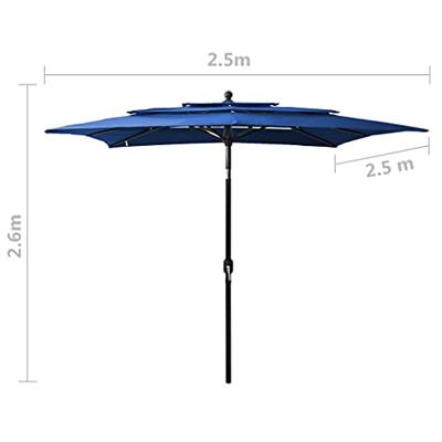 VidaXL Parasol 3-laags met aluminium paal 2,5x2,5 m azuurblauw