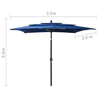 Parasol 3-laags met aluminium paal 2,5x2,5 m azuurblauw - thumbnail