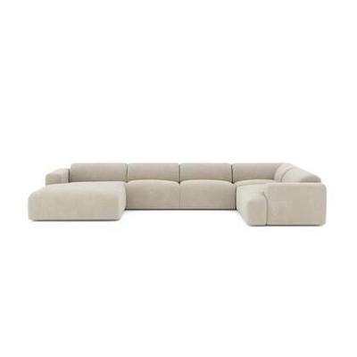 Links panoramische sofa beige fluweelpatroon