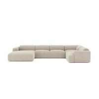 Links panoramische sofa beige fluweelpatroon - thumbnail