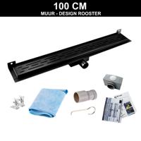 Wiesbaden Mat Zwarte RVS Douchegoot Muurflens met uitneembaar sifon 100x7 cm 6,7 cm diep Mat Zwart - thumbnail