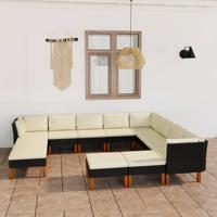 12-delige Loungeset met kussens poly rattan zwart - thumbnail