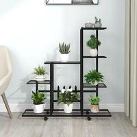 VidaXL Bloemenstandaard met wielen 94,5x25x92,5 cm metaal zwart - thumbnail