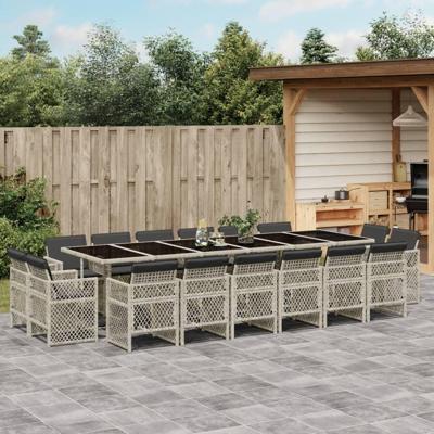 17-delige Tuinset met kussens poly rattan lichtgrijs
