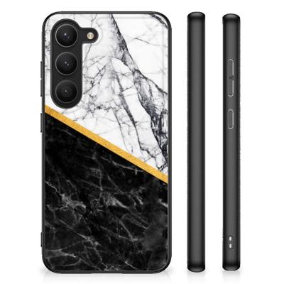 Samsung Galaxy S23 Marmeren Print Telefoonhoesje Marmer Wit Zwart - Origineel Cadeau Man