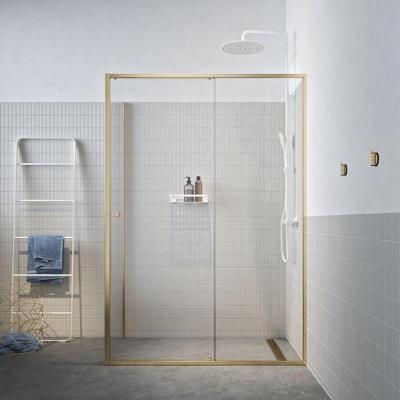 Sealskin Schuifdeur Contour met Zijwand 120x90x200 cm, 6 mm Helder Veiligheidsglas met Antikalklaag Goud Geborsteld Sealskin Schuifdeur Contour met Zijwand 120x90x200 cm, 6 mm Helder Veiligheidsglas met Antikalklaag Goud Geborsteld